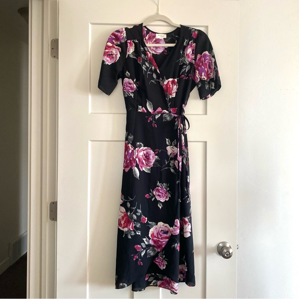 Everly Floral Midi Wrap Dress